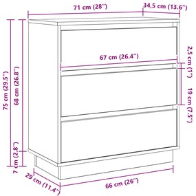 Criado-mudo vidaXL com LED Branco 71x34,5x75 cm Madeira de engenharia