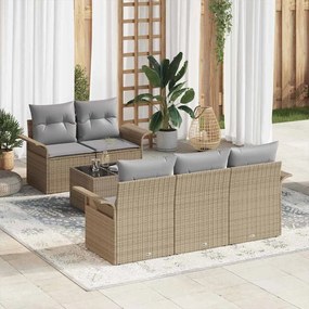 vidaXL Conjunto de Sofá de Jardim de 6 Peças com Almofadas Bege Polirattan