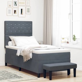vidaXL Cama Box Spring com Colchão e Banco Cinza Escuro 90x200 cm Veludo