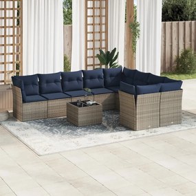 vidaXL 10 pcs conjunto sofás p/ jardim c/ almofadões vime PE cinzento