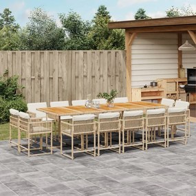 vidaXL 15 pcs conjunto de jantar p/ jardim com almofadões vime PE bege