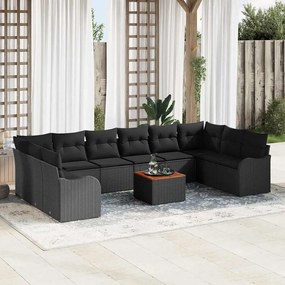 Conjunto de Sofá de 11 Peças vidaXL com Almofadas Preto Rattan Acácia