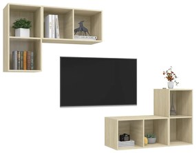 Armários de parede p/ TV 4pcs derivados madeira carvalho sonoma