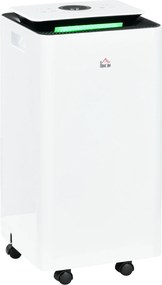 HOMCOM Desumidificador Elétrico 12L/dia Depósito 2,5L Silencioso com 5 Modos 2 Velocidades Ecrã LED e Temporizador 25x25x50cm Branco | Aosom Portugal