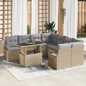 vidaXL Conjunto de Sofás de Jardim 9 Peças com Almofadas em Rattan Sintético Bege