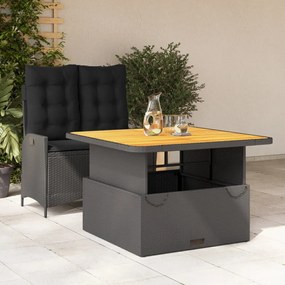 2 pcs conjunto de jantar p/ jardim c/ almofadões vime PE preto