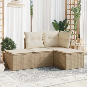 vidaXL 4 pcs conjunto de sofás para jardim c/ almofadões vime PE bege