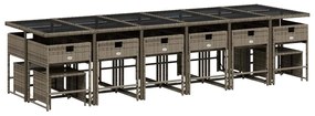 17 pcs conj. de jantar p/ jardim c/ almofadões vime PE cinzento