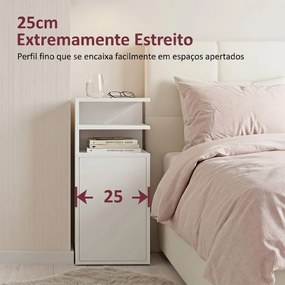 Conjunto de 2 Mesas de Cabeceira com Armário e Compartimentos Abertos, 25x30x60 cm, Branco