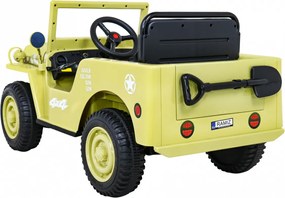 Jipe Militar elétrico para Crianças Retro Military, 12V 4x4, Rodas Espuma EVA, assento couro ecológico Bege