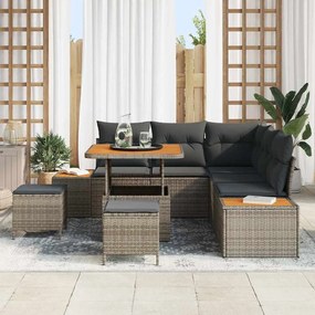 Conjunto de Sofá de Jardim com 8 Peças e Almofadas Cinzas