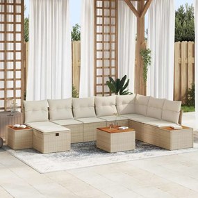 Conjunto de Sofá de Jardim vidaXL com 9 Peças e Almofadas Bege Rattan Poliéster