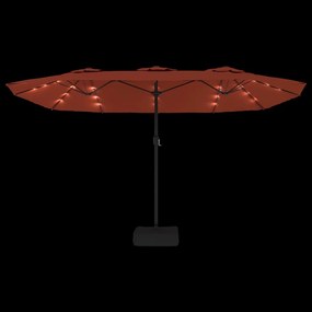 Guarda-sol de jardim c/ cabeça dupla/LED 449x245 cm terracotta