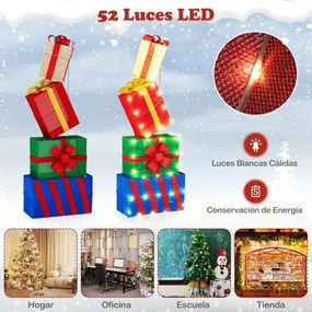Conjunto de 4 caixas de presente iluminadas de Natal luminosas com laços coloridos 52 luzes LED brancas quentes multicoloridas