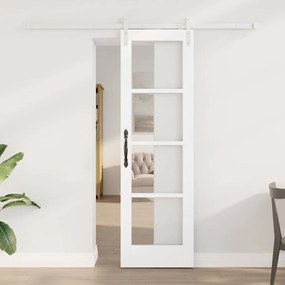 vidaXL Porta Deslizante com Conjunto de Ferragens 'ORKDAL'Madeira Sólida Branca e Vidro