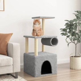 Árvore gatos c/ postes arranhadores sisal 109,5 cm cinza-claro