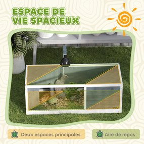 Casa para tartarugas com recinto120 x 50 x 40 cm , teto basculante, suporte para lâmpada, prateleira e janela panorâmica, cinzenta