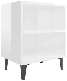 Mesa de cabeceira pernas em metal 40x30x50 cm branco brilhante