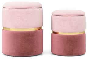Conjunto de 2 Pufes redondos estofados com 32 L e 21 L de espaço de arrumação e assento almofadado com esponja Rosa