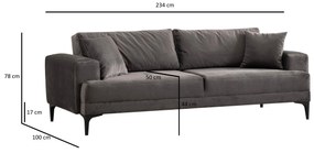 Sofá de 3 Lugares Astana – Antracite – 100x78x234 cm