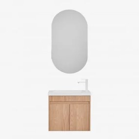 Conjunto De Móvel De Casa De Banho Suspenso Em Madeira Com Lavatório Integrado Narek Castanho Fresno & Ovalado Com Armazenamento Preto - Sklum