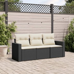 vidaXL 3 pcs conjunto sofás de jardim com almofadões vime PE preto