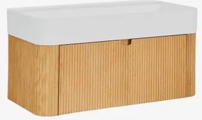 Conjunto De Móvel De Casa De Banho Suspenso 80x40 Cm Em Madeira Com Lavatório Integrado Saioa Madeira Natural - Sklum