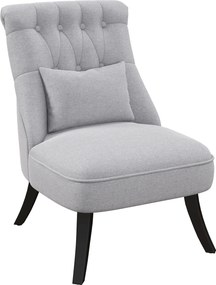 Poltrona de Sala de Estar Moderna Estofado em Linho com Almofada e Estrutura de Madeira 52,5x69x77 cm Cinza