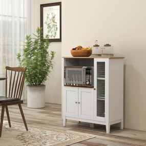 Móvel Auxiliar de Cozinha Moderno Móvel para Micro-Ondas com Prateleiras 3 Portas Compartimento Aberto 80x35x97 cm Branco