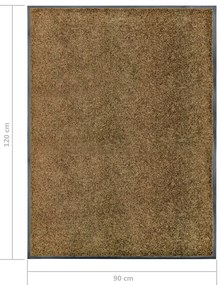 Tapete de porta lavável 90x120 cm castanho