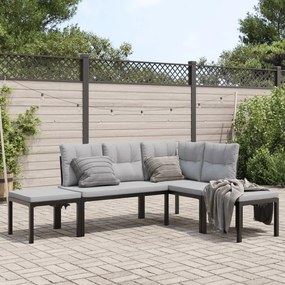 vidaXL 4 pcs sofás de jardim com almofadões aço revestido a pó preto