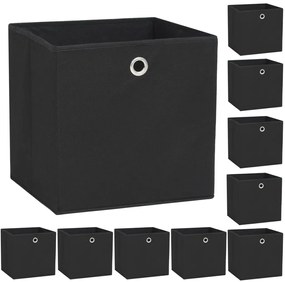Caixas arrumação 10 pcs não-tecido (TNT) 32x32x32 cm preto