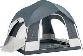 Outsunny Barraca de camping para 2-4 pessoas impermeável tenda familiar com 3 portas cobertura de chuva removível lona de chão bolsa de transporte Azul escuro | Aosom Portugal