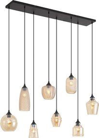 Candeeiro suspenso Art Deco preto com vidro âmbar 8 luzes - Hanne