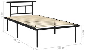 Estrutura de cama 100x200 cm metal preto