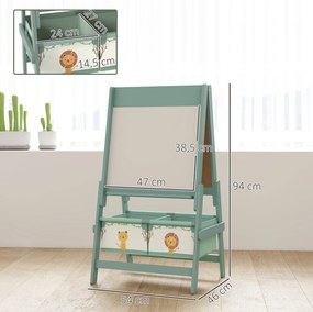 Quadro infantil 3 em 1: cavalete infantil de dupla face, quadro preto e branco, com rolo de papel, 54 x 46 x 94 cm, verde