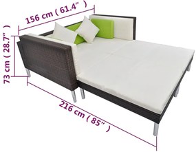 4 pcs conjunto lounge jardim c/ almofadões vime PE castanho
