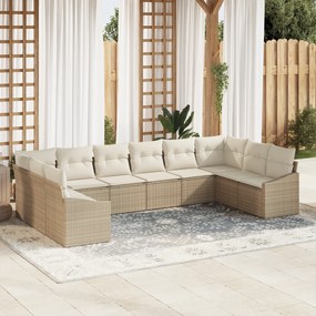 Conjunto de Jantar de Jardim com 10 Peças e Almofadas Bege em Rattan P