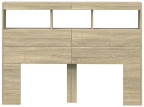 Armário de cabeceira c/ luzes LED 140x17x102 cm carvalho sonoma