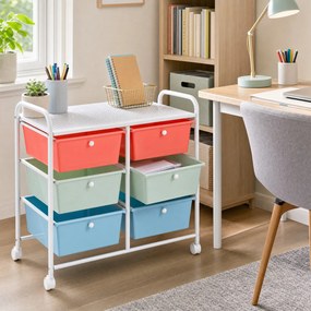 Carrinho de Arrumação com 6 Gavetas, 64 x 38 x 66 cm, Rodas Giratórias com Travão, Multicolor