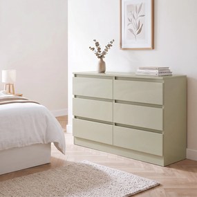 Cómoda com 6 Gavetas, Design Moderno de Coluna Dupla, para Quarto e Sala, 100 x 35 x 69 cm, Castanho Claro