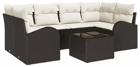 Conjunto de Sofá de Jardim vidaXL de 7 Peças com Almofadas Castanho Polirattan