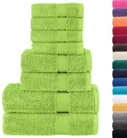 8pcs Conjunto toalhas banho premium SOLUND 600 gsm verde maça