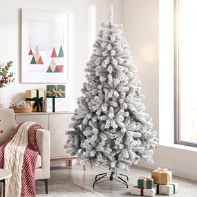 Árvore de Natal Nevada 180 cm com 650 Pontas em PVC Ignífugo Ramos Articulados Montagem Rápida Verde e Branco