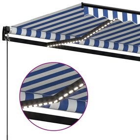 Toldo retrátil manual com LED 400x300 cm azul e branco