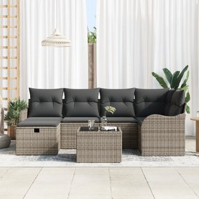 Conjunto de Sofá Jardim vidaXL de 7 Peças com Almofadas Cinza Rattan P