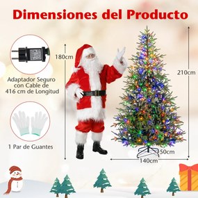 Árvore de Natal artificial pré-iluminada com dobradiças, 210 cm, com 300 luzes LED em branco quente e multicoloridas, 11 modos, 678 pontas verde