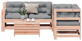 5 pcs conj. lounge jardim com almofadões madeira douglas maciça
