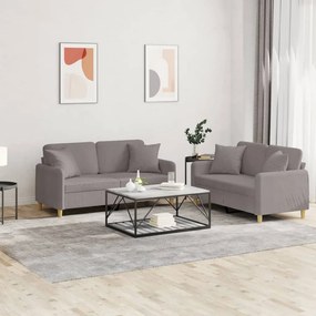 3202109 vidaXL 2 pcs conjunto de sofás com almofadas tecido cinza-acastanhado