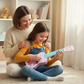 Ukelele de 21 polegadas para crianças infantil com 4 cordas de nylon e 12 trastes para iniciantes Instrumento musical rosa